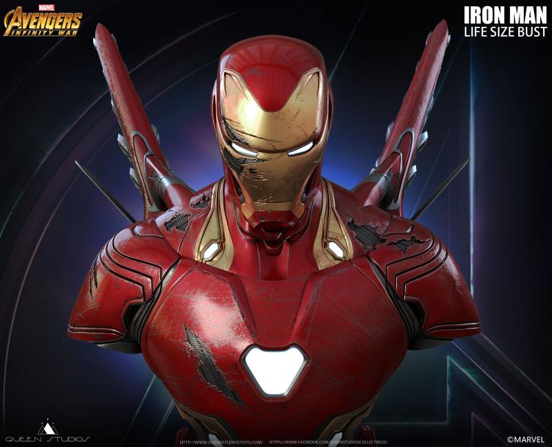 Queen Studios Life Size Iron Man Mark 50 Bust - Battle Damage